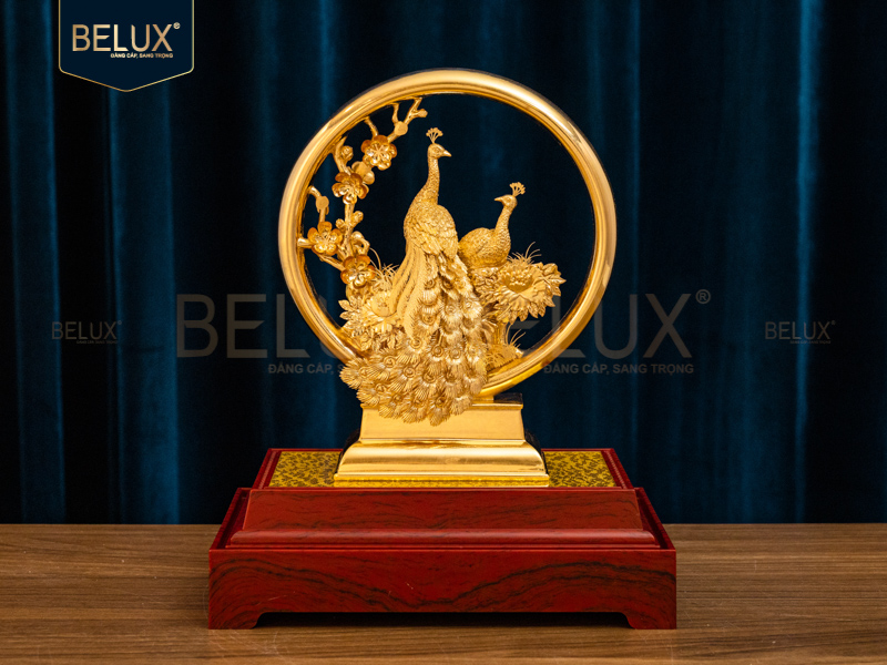 Tượng Đôi Công Uyên Ương dát vàng 24k&nbsp;20×16.5x24cm